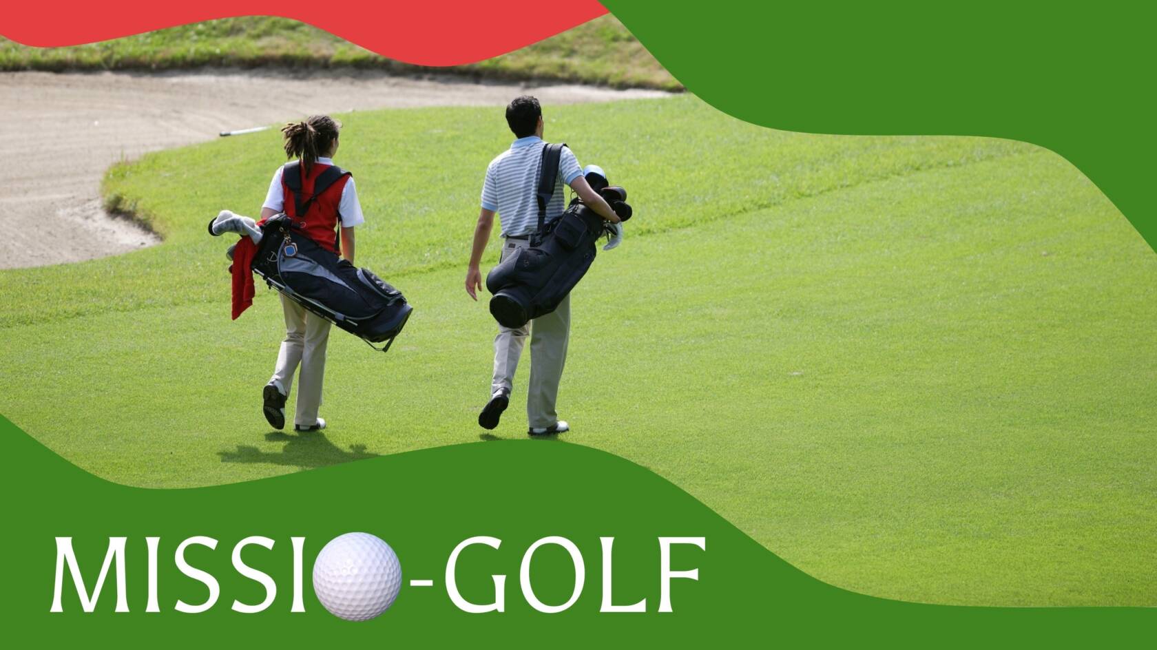 Golfaajia kävelemässä ja teksti Missio-golf.
