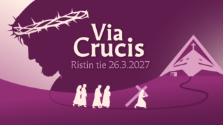 Via crucis -banneri, jossa teksti Via crucis, ristin tie
